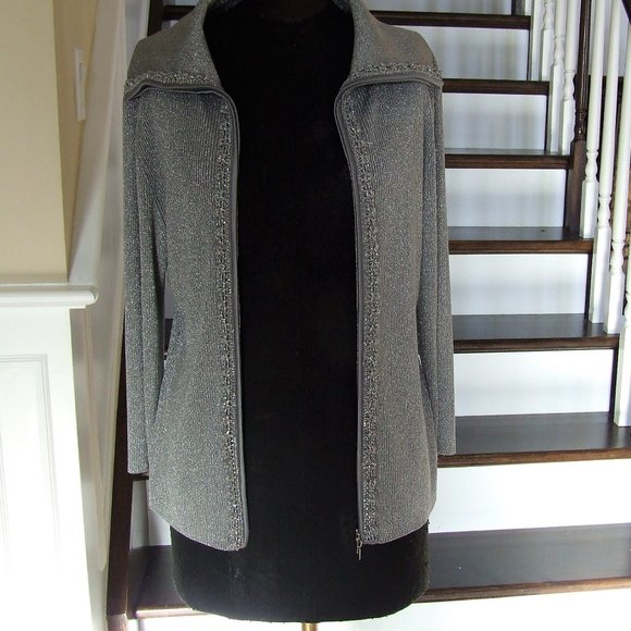 Sweet Nygard Grey Silver Metallic Cardigan Sweater XL - Picture 4 of 9